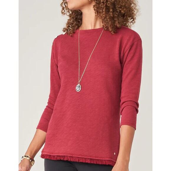 Spartina 449 Pomegranate Pullover Sweater Hudson Fringe Hem Oversized Large Red - Picture 2 of 10